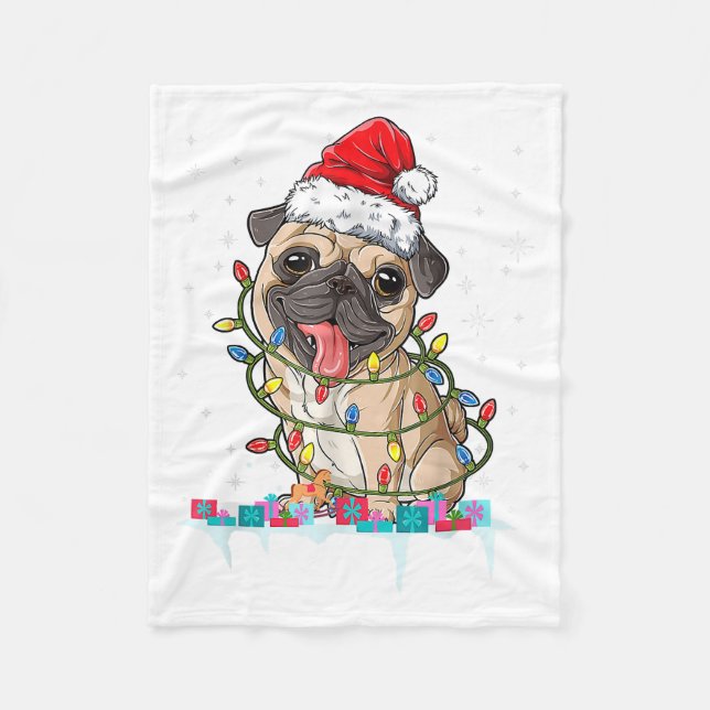 Mops Weihnachtsbaum Lichter Weihnachtsweih Weihnac Fleecedecke (Vorderseite)