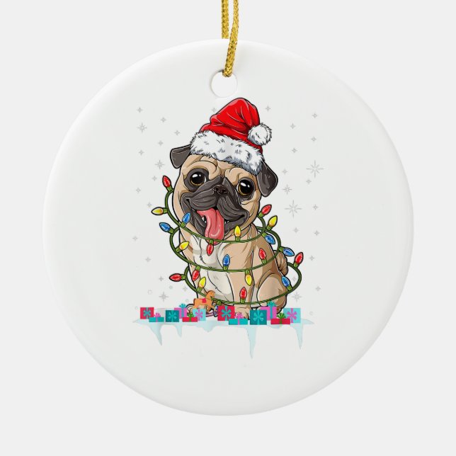 Mops Weihnachtsbaum Lichter Weihnachtsweih Weihnac Keramik Ornament (Vorne)