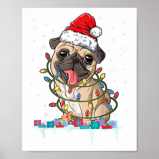 Mops Weihnachtsbaum Lichter Weihnachtsweih Weihnac Poster (Vorne)