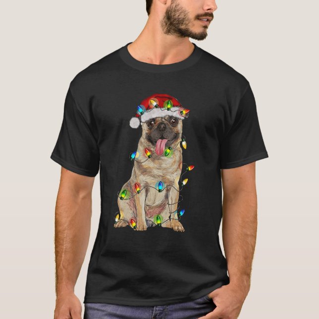 Mops Weihnachtsbaum Light Pajama Dog Xmas T-Shirt (Vorderseite)