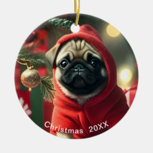 Mops Weihnachtsdatum oder Pet-Foto hinzufügen Keramik Ornament