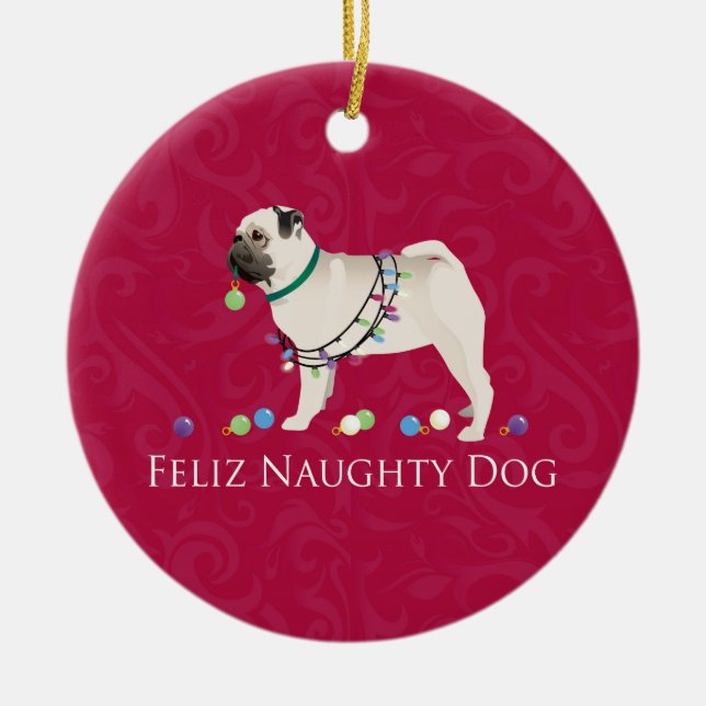 Mops Weihnachtsdesign Keramik Ornament (Vorne)