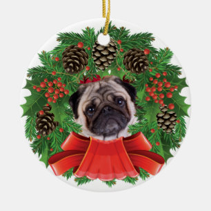 Mops-WeihnachtsfeiertagWreath Keramik Ornament