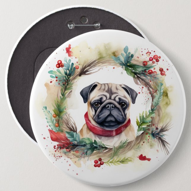 Mops Weihnachtsfest Button (Vorne & Hinten)