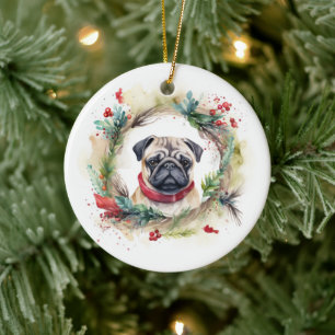 Mops Weihnachtsfest Keramik Ornament