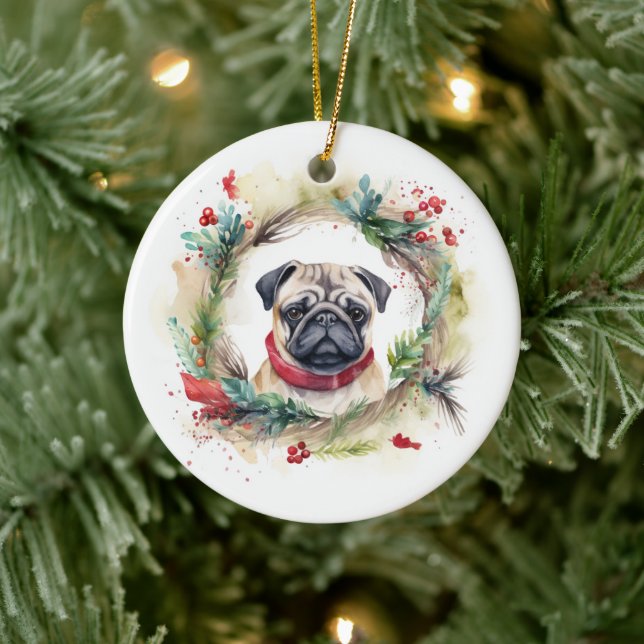 Mops Weihnachtsfest Keramik Ornament (Baum)
