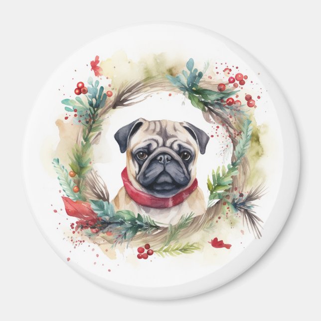 Mops Weihnachtsfest Magnet (Vorne)