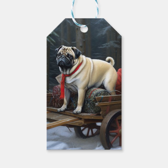 Mops Weihnachtsfest Saison Geschenkanhänger (Vorderseite)