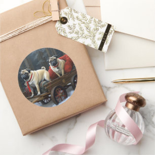 Mops Weihnachtsfest Saison Runder Aufkleber