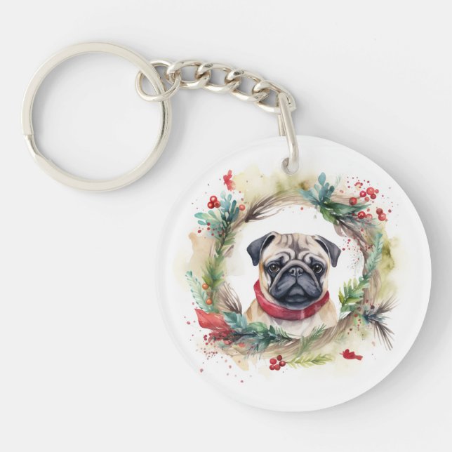 Mops Weihnachtsfest Schlüsselanhänger (Vorderseite)