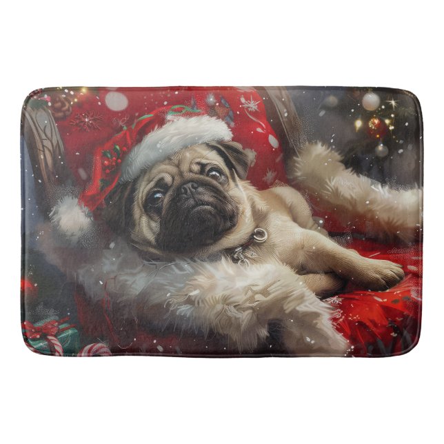 Mops Weihnachtsfestlich Badematte (Vorderseite)