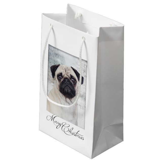 Mops Weihnachtsgeschenk Kleine Geschenktüte (Rückseite Schrägansicht)