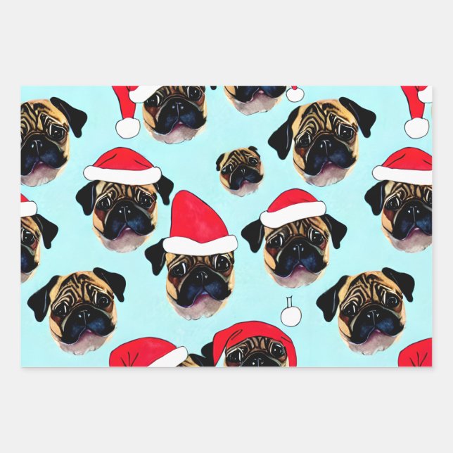Mops Weihnachtsgeschenkpapier Geschenkpapier Set (Vorderseite)