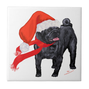 Mops Weihnachtshelfer Fliese