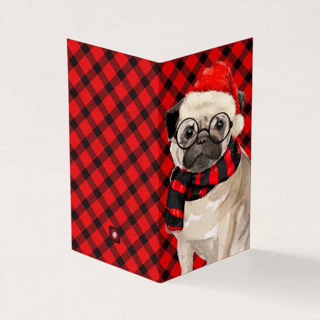 Mops Weihnachtshund Rot und Schwarz Kariert (Vorderseite)