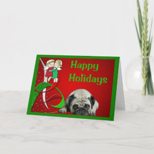 Mops-Weihnachtskarten-kleine Engel Feiertagskarte