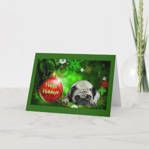 Mops-Weihnachtskarten-Rot-Ball Feiertagskarte