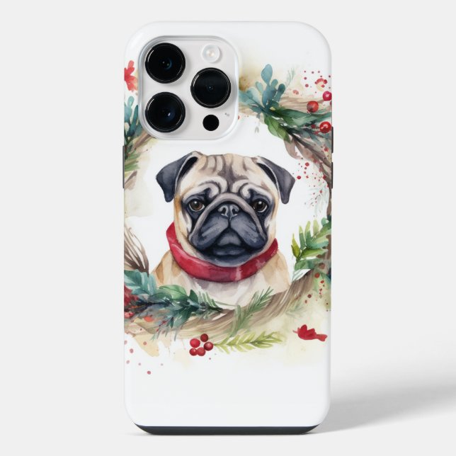 Mops-Weihnachtskranz Festlicher Hund iPhone Hülle (Rückseite)