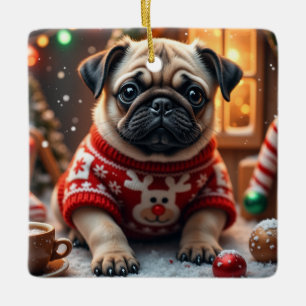 Mops-Weihnachtskunst Keramikornament