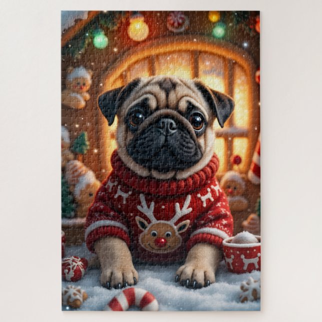 Mops-Weihnachtskunst Puzzle (Vertikal)