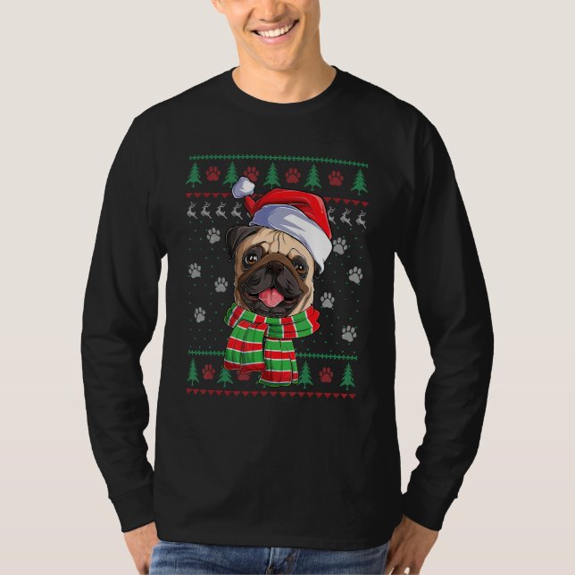 Mops Weihnachtslicht Weihnachtsmannmütze Hund Ugly T-Shirt (Vorderseite)