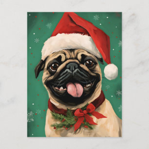 Mops Weihnachtsmalerei Postkarte