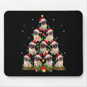Mops Weihnachtsmannmütze Weihnachtsbaum Lichter We Mousepad