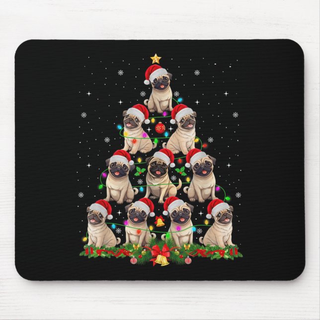 Mops Weihnachtsmannmütze Weihnachtsbaum Lichter We Mousepad (Vorne)