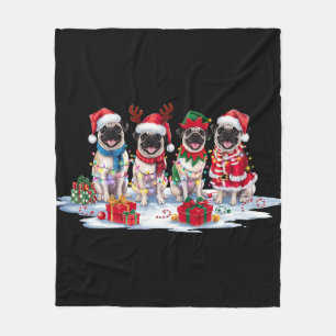 Mops Weihnachtsmannmütze will Weihnachtsbeleuchtun Fleecedecke