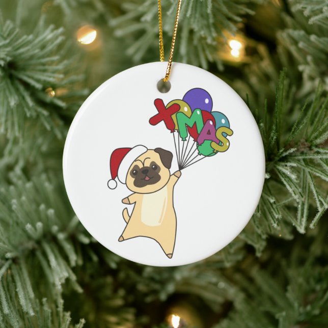 Mops Weihnachtsschnee Wintertiere Hunde Erwachsene Keramik Ornament (Baum)