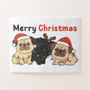 Mops Weihnachtstiere Niedlich Hunde Frohe Weihnach Puzzle