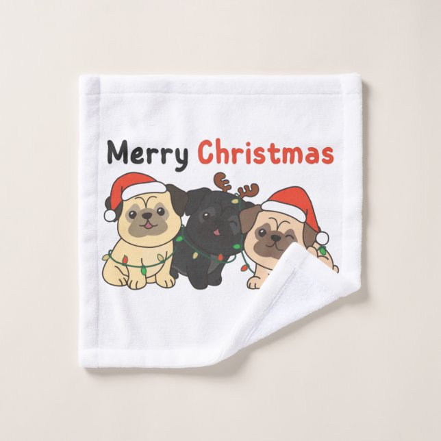 Mops Weihnachtstiere Niedlich Hunde Frohe Weihnach Waschlappen (Waschlappen)
