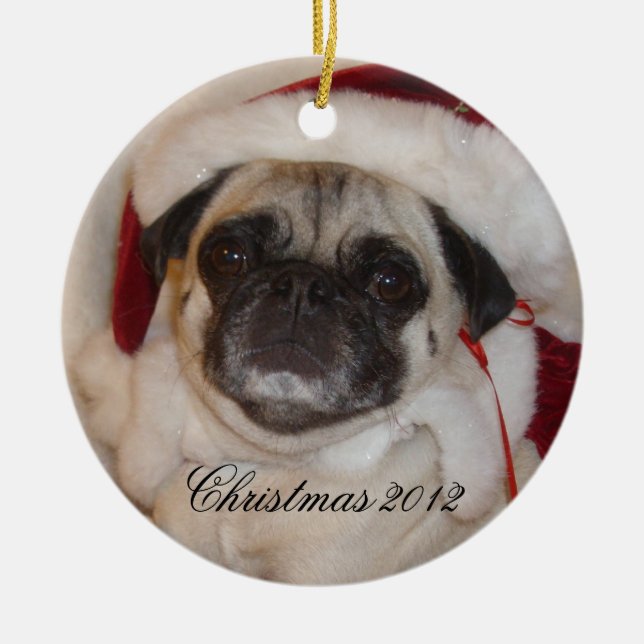 Mops-Weihnachtsverzierung Keramikornament (Vorne)