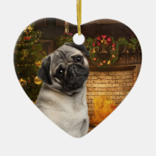 Mops-Weihnachtsverzierung Keramikornament