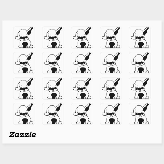 Mops Welpe Cartoon Quadratischer Aufkleber (Blatt)