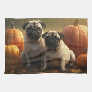 Mops Welpe Herbst Kürbis Geschirrtuch