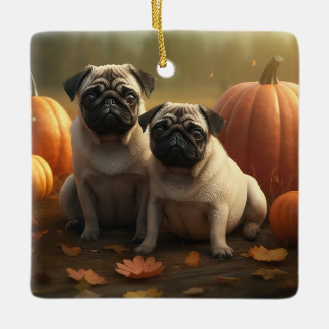 Mops Welpe Herbst Kürbis Keramikornament (Vorderseite)