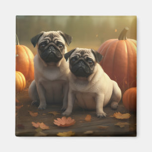 Mops Welpe Herbst Kürbis Magnet