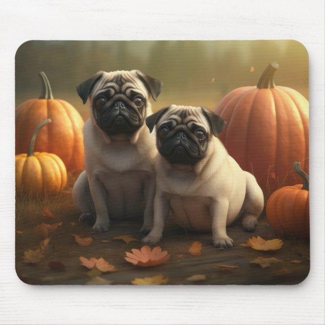 Mops Welpe Herbst Kürbis Mousepad (Vorne)