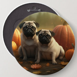 Mops Welpe Herbstfreude Kürbis Button