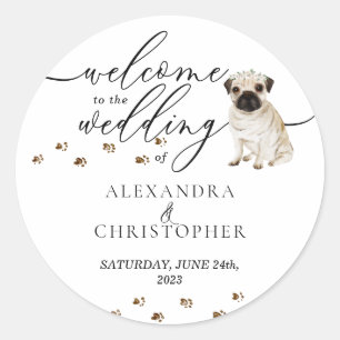 Mops Welpe Hund Hochzeit Willkommen Runder Aufkleber