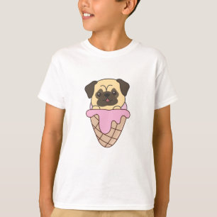 Mops Welpe Hund Pink Ice Cream Waffel Niedliche Ti T-Shirt