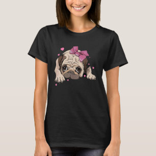 Mops-Welpe-Hund Süße Rosa Schleife Tierliebhaber-D T-Shirt