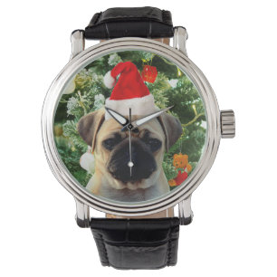 Mops Welpe Hund Weihnachtsbaum Ornamente Schneeman Armbanduhr