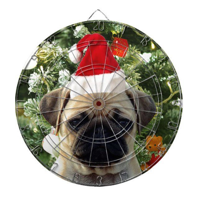 Mops Welpe Hund Weihnachtsbaum Ornamente Schneeman Dartscheibe (vorne)