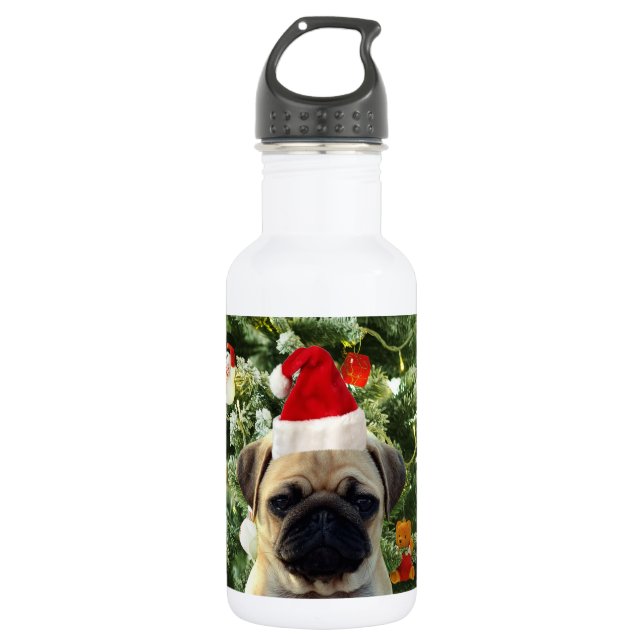 Mops Welpe Hund Weihnachtsbaum Ornamente Schneeman Edelstahlflasche (Vorderseite)