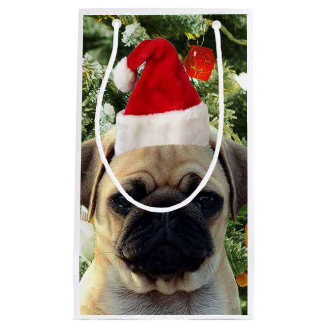 Mops Welpe Hund Weihnachtsbaum Ornamente Schneeman Kleine Geschenktüte (Vorderseite)
