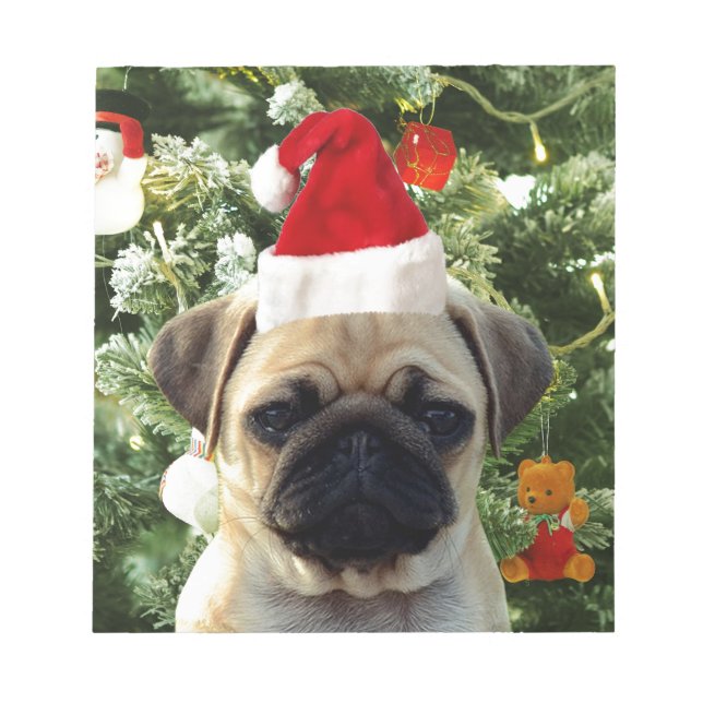 Mops Welpe Hund Weihnachtsbaum Ornamente Schneeman Notizblock (Vorderseite)