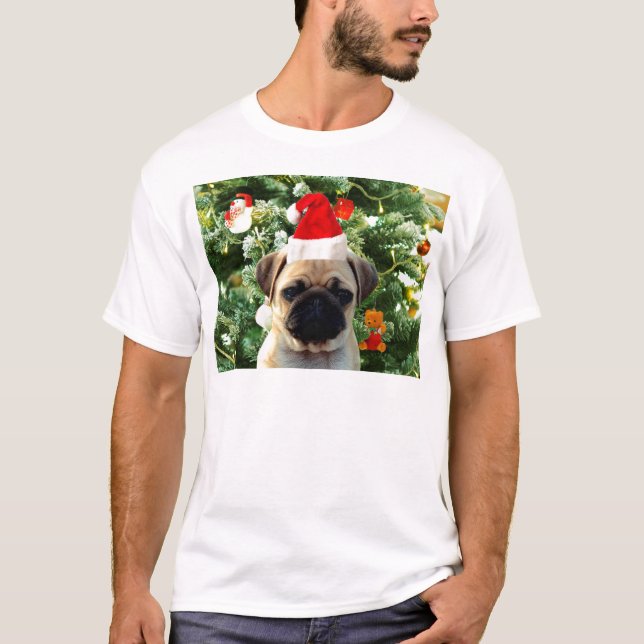 Mops Welpe Hund Weihnachtsbaum Ornamente Schneeman T-Shirt (Vorderseite)