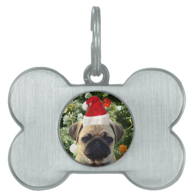 Mops Welpe Hund Weihnachtsbaum Ornamente Schneeman Tiermarke (Vorderseite)